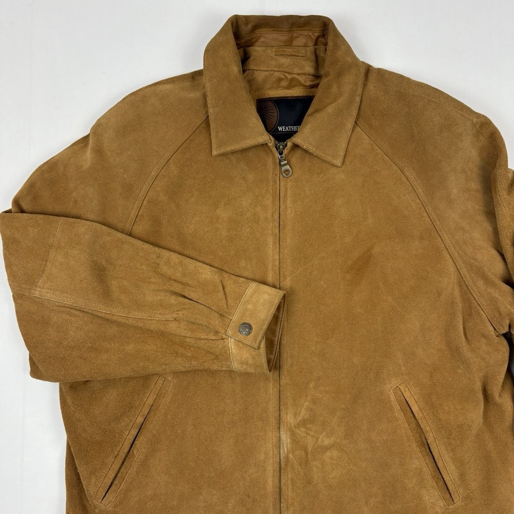 VTG Y2K Weather Report by Weatherproof Suede Full-Zip Jacket XXL Camel Snap Cuff